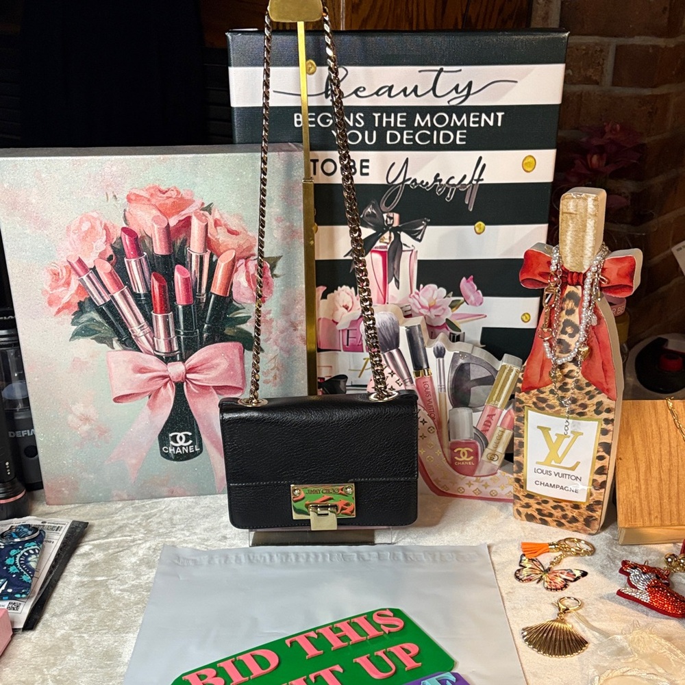 Jimmy Choo Black Pebble Leather Mini Bag With Gold Chain and Hardware